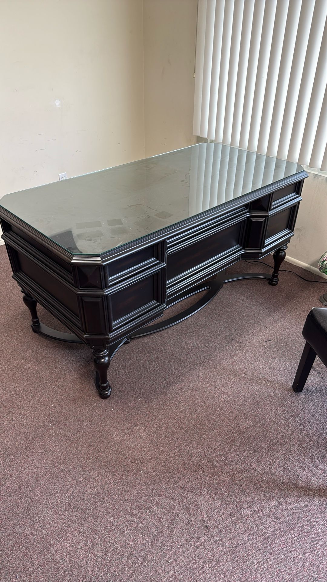 OFFICE DESK SET OF 2 SOLID WOOD TABLES WITH GLASS TOP HOME HOUSE FURNITURE BLACK