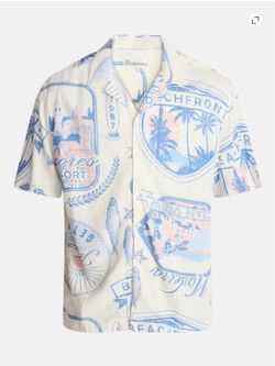 NWT Men's Boxy Fit Linen Blend Patterned Resort Shirt Medium