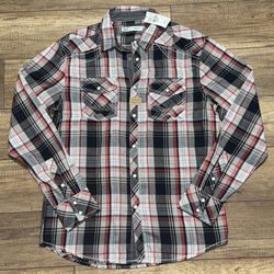 BKE Pearl Snap Collared Long Sleeve Plaid Shirt Athletic Fit Western Mens M NEW!
