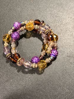 Beaded Wrap Bracelet Purple and Amber