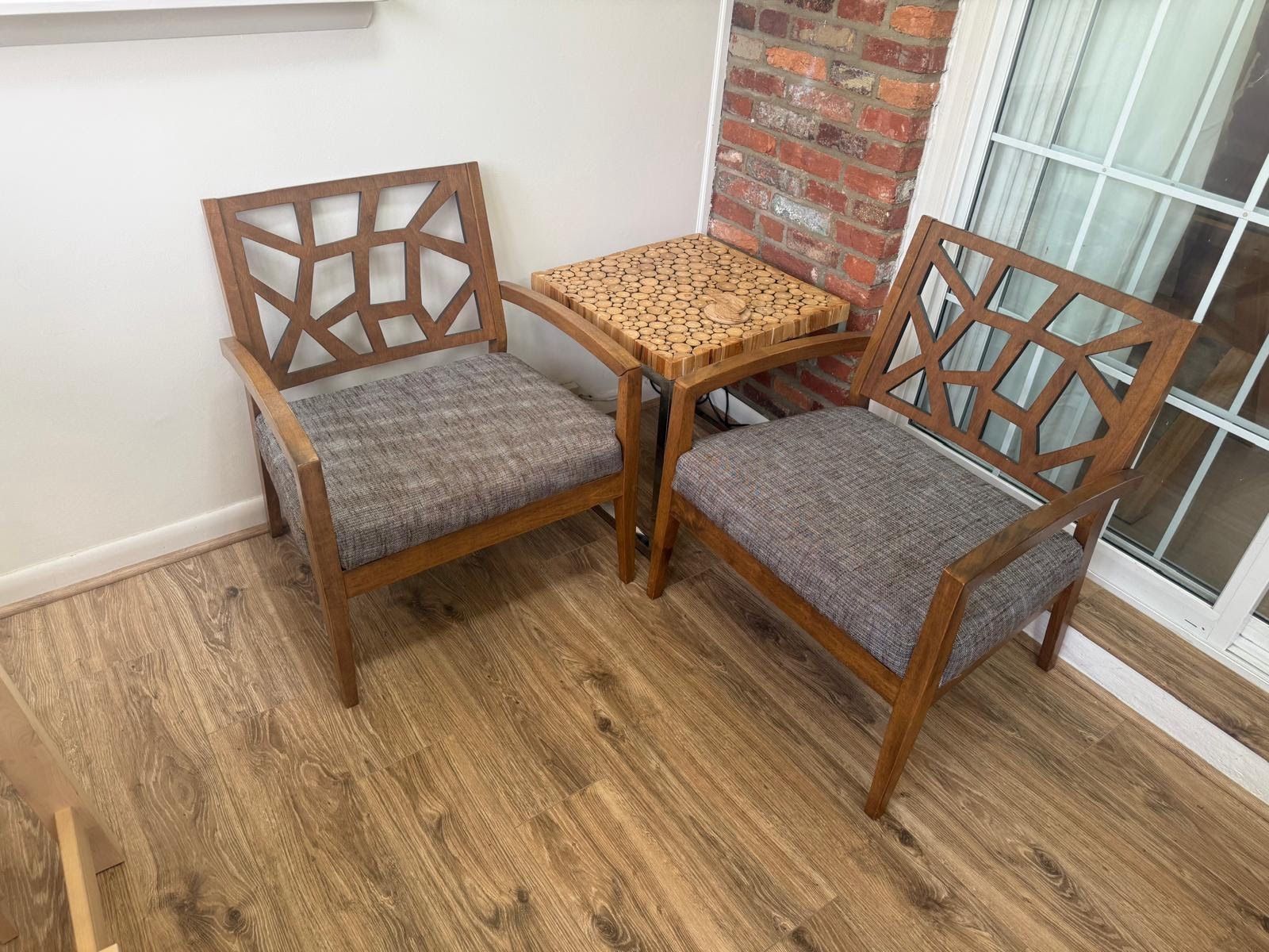 Natural Wood Lounge Chair, Set And Coffee Table