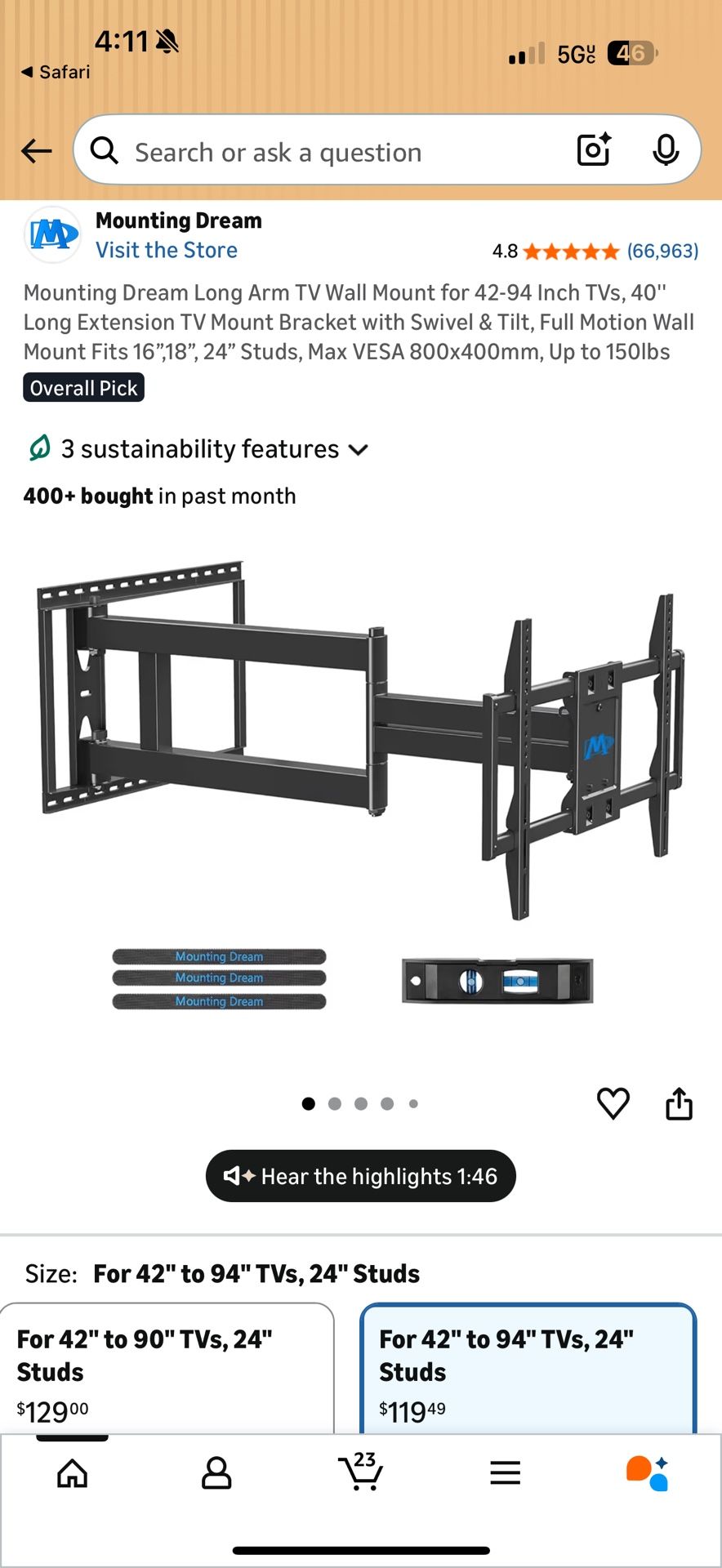 94 Inch TV Wall Mount for 42-94 Inch TV for Sale in Pembroke Pines, FL - OfferUp