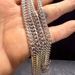 Solid 925 Sterling Silver Miami Cuban Link Chain Italy 24” 38.6g Rhodium Plated