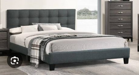 Gray Upholstered Platform Bed Frame king size