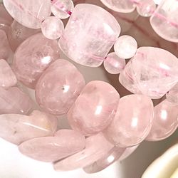 Natural Stone Bracelets, Rose Quartz, Mother Of Pearl, Assorted Bracelets, Pink and White, High Luster Shells, Natural Material