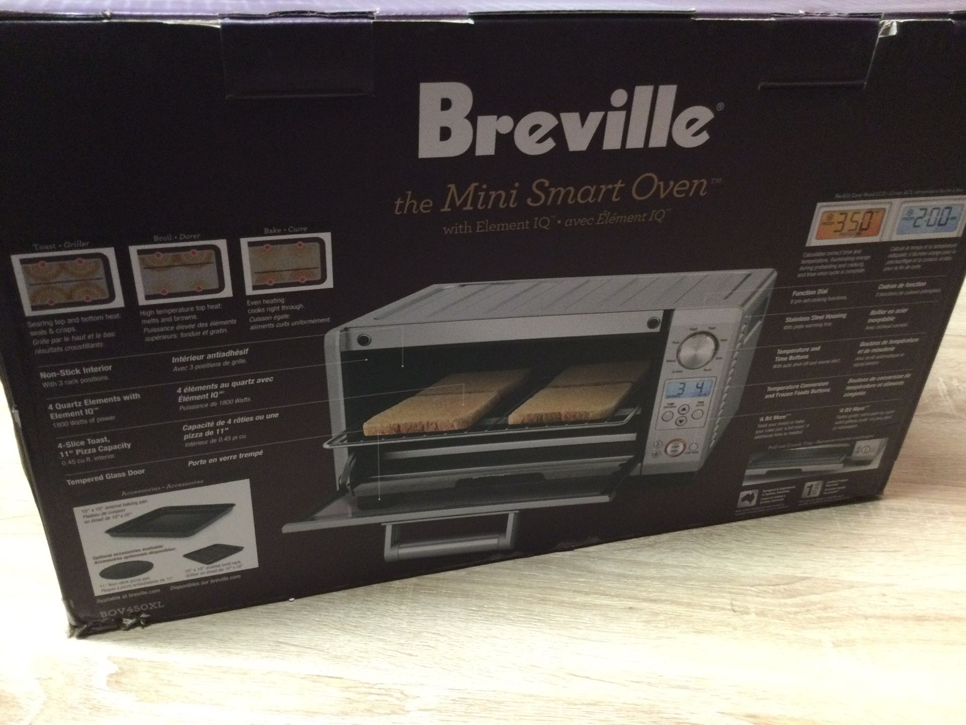 BREVILLE MINI SMART TOASTER OVEN, BRUSHED STAINLESS STEEL BOV450XL. OPEN BOX NEVER USED