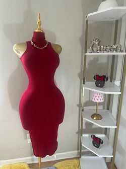 Red Ribbed Sleeveless Bodycon Midi Dress