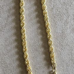Semi Solid Gold Over Silver Rope Bracelet 7.5" 5MM 