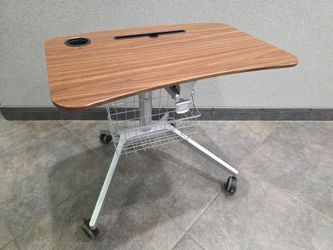 Metal Heavy Duty Adjustable Mobile Standing Desk With Basket 