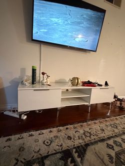 White TV Stand Media Console with Shelves