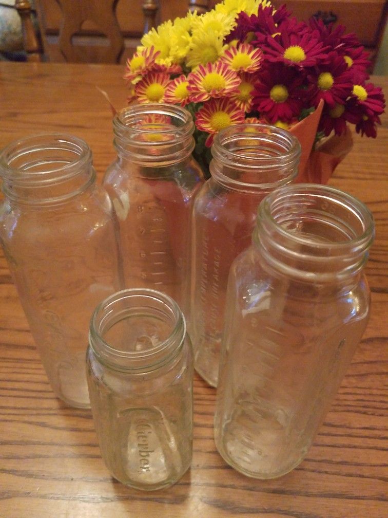 5 Vintage Glass Baby Bottles