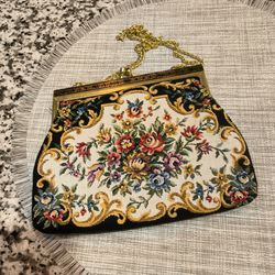vintage floral needlepoint/tapestry evening clutch