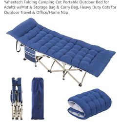 Folding Camping Cot Portable Outdoor Bed for Adults w/Mat & Storage Bag & Carry Bag, Heavy Duty Cots for Outdoor Travel & Office/Home Nap