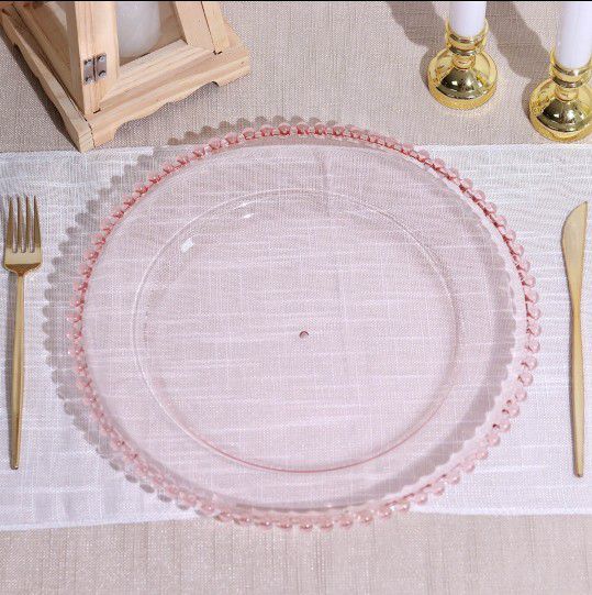 Blush Beaded Clear Charger Plates 