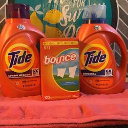 2-Tide Detergent 80oz 1-105 Bounce Sheets All For $27