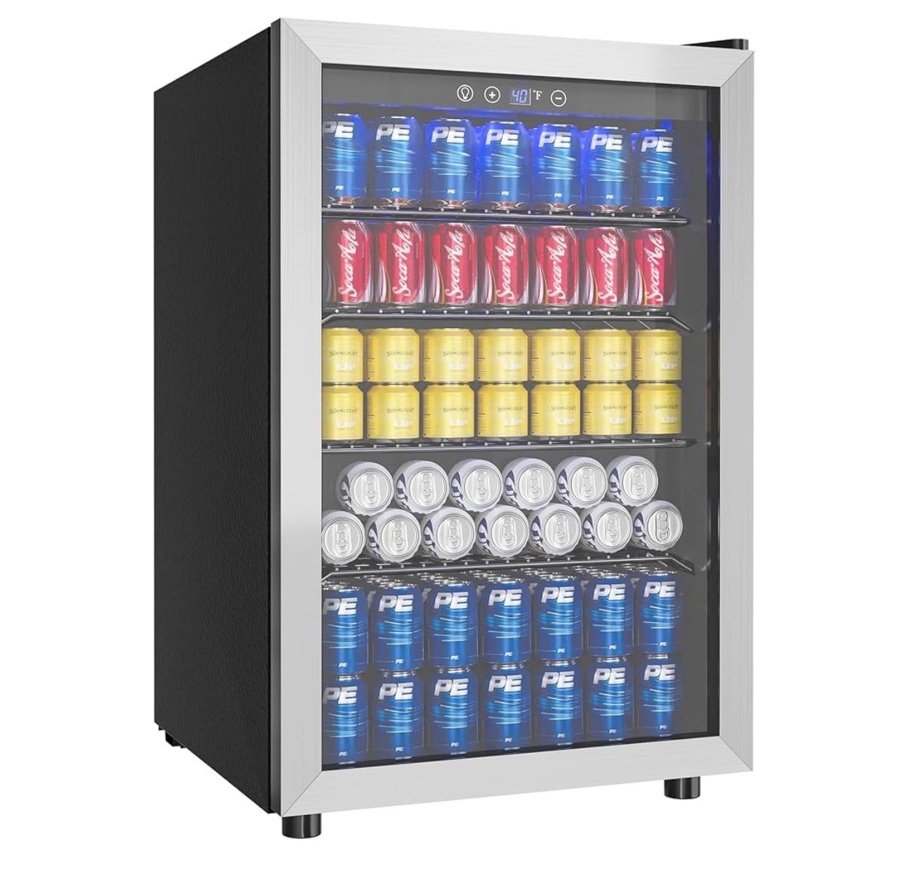 EUHOMY 4.5 Cu.ft Beverage Refrigerator and Cooler 145 Can Mini fridge with Glass Door for Soda Beer Wine Small Drink Dispenser with Digital Adjustab