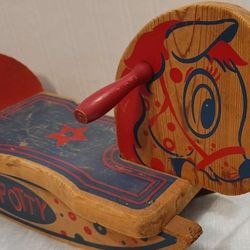 Spotty Vintage Wood Rocking Horse W Bell 
