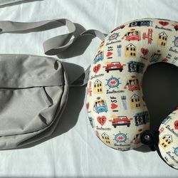 Both Muji crossbody bag and travel pillow