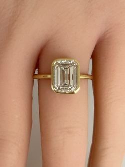 14K VS1 3.00CTW EGL Certified Lab Diamond Emerald Solitaire With Bezel Settings Engagement Ring 