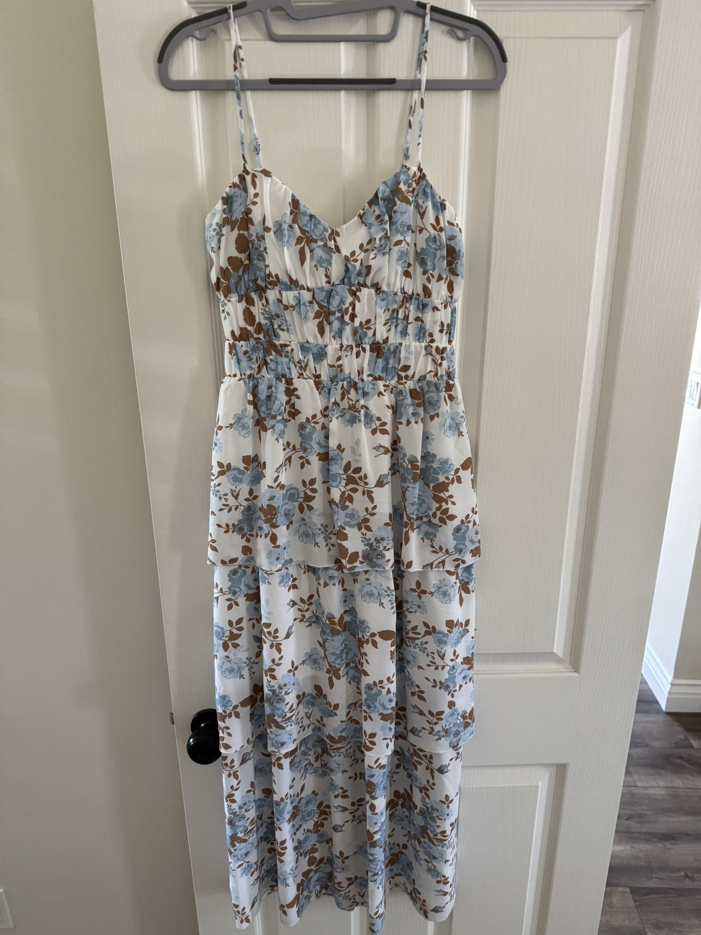 Wayf Blue and Brown Smocked Dress