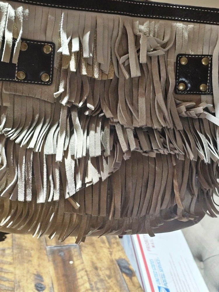 Coach beige leather fringe Purse