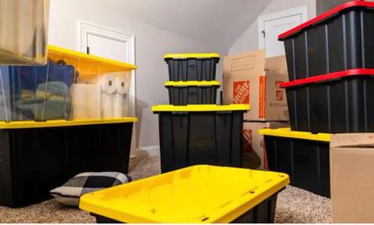 Storage tote black yellow and red lids