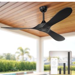 Obabala Black Outdoor Ceiling Fan, 52 in Ceiling Fans No Light with Remote Control, 3 Blades, 6 Speed Reversible DC Motor Modern for Patios, Living Ro