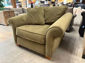 Olive Green Velvet Roll Arm Accent Chair