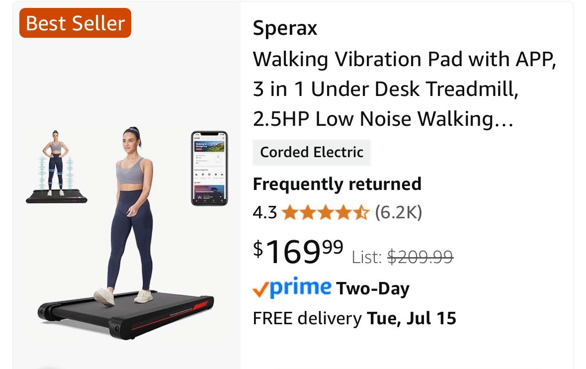 Sperax Walking Vibration Pad with APP, 3 in 1 Under Desk Treadmill