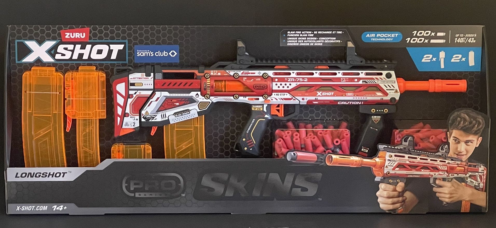 Zuru X-shot Skins Pro Series Longshot Blaster, 4 magazines, 200 foam darts