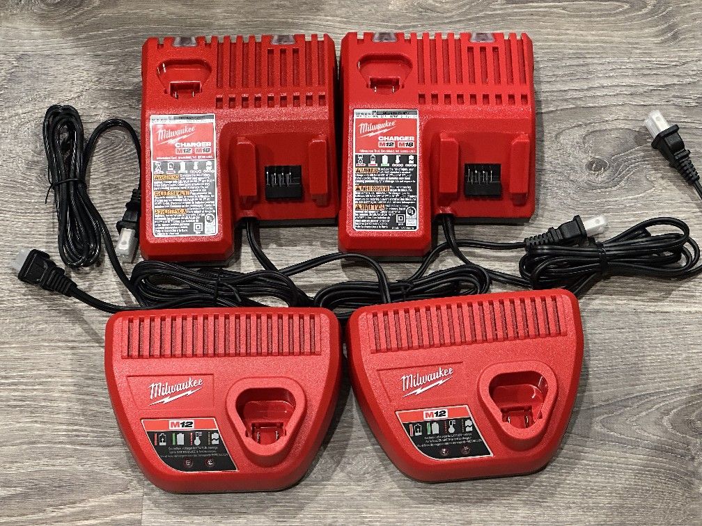 Milwaukee Chargers All 4 New M18 & M12 $50 Firm Cash Or Zelle Only And Pick Up Only