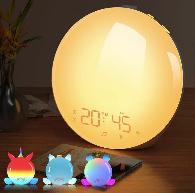 Sunrise Alarm Clock with Bluetooth Speaker, Backlight Sleep Aid, Night Light, Bedside Lamp, Sound Machine,OK to wake, Bedroom, Decor, Toy, Kids Girl T
