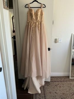Veejay Floresca Champagne Floral Applique Prom Dress size s never used