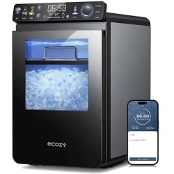 ecozy Nugget Ice Maker Countertop, Smart Pebble Ice Machine with APP Control, 44 lbs Per Day Soft Pellet Chewable Ice with Self-Cleaning, Stainless St