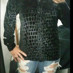 Women's Black Velvet Top /Blusa Negra De Tersiopelo