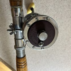 1950s Penn Squidder  Reel & 2 Piece Custom 7 Foot Wooden Handle Fiberglass Medium Action Rod