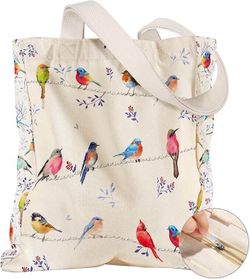 Miss Adola Large Canvas Tote Bag Watercolor Bird