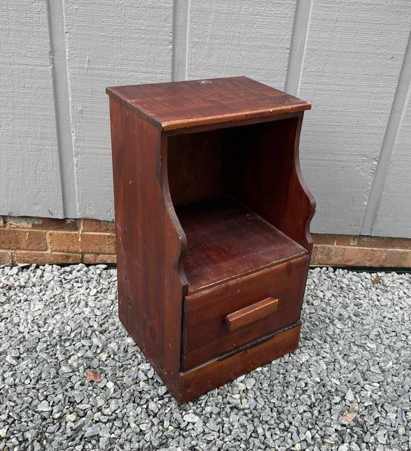 Antique Wood One Drawer Side Table Night Stand Cabinet