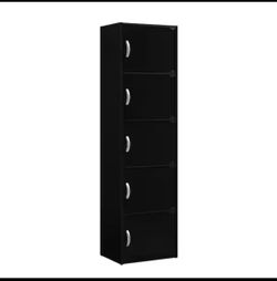 Narrow black storage cabinet with 5 doors