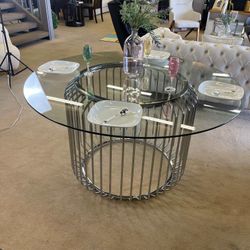 Veena Polished Chrome Round Dining Table Base