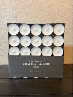 NEW Set of 50 World Market White Unscented Tealights (6-Hour Burn Time)