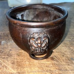 Chinese Bronze Censer Lion Head Handles 