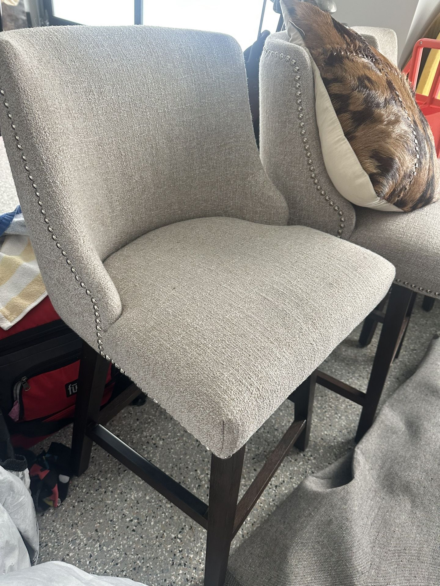 Pull Out Couch, Oversized Chair And Ottoman And Matching Bar Stools X 3