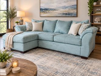 BEAUTIFUL SKY BLUE SECTIONAL WITH CHAISE