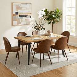 Homy Casa Lancelot + Haven 7PC Dining Set 63" Table with 6 Haven Suede Brown Chairs Walnut Legs