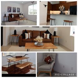 Leather Sofa ,chair,dining  Room,barstools And Decorations 