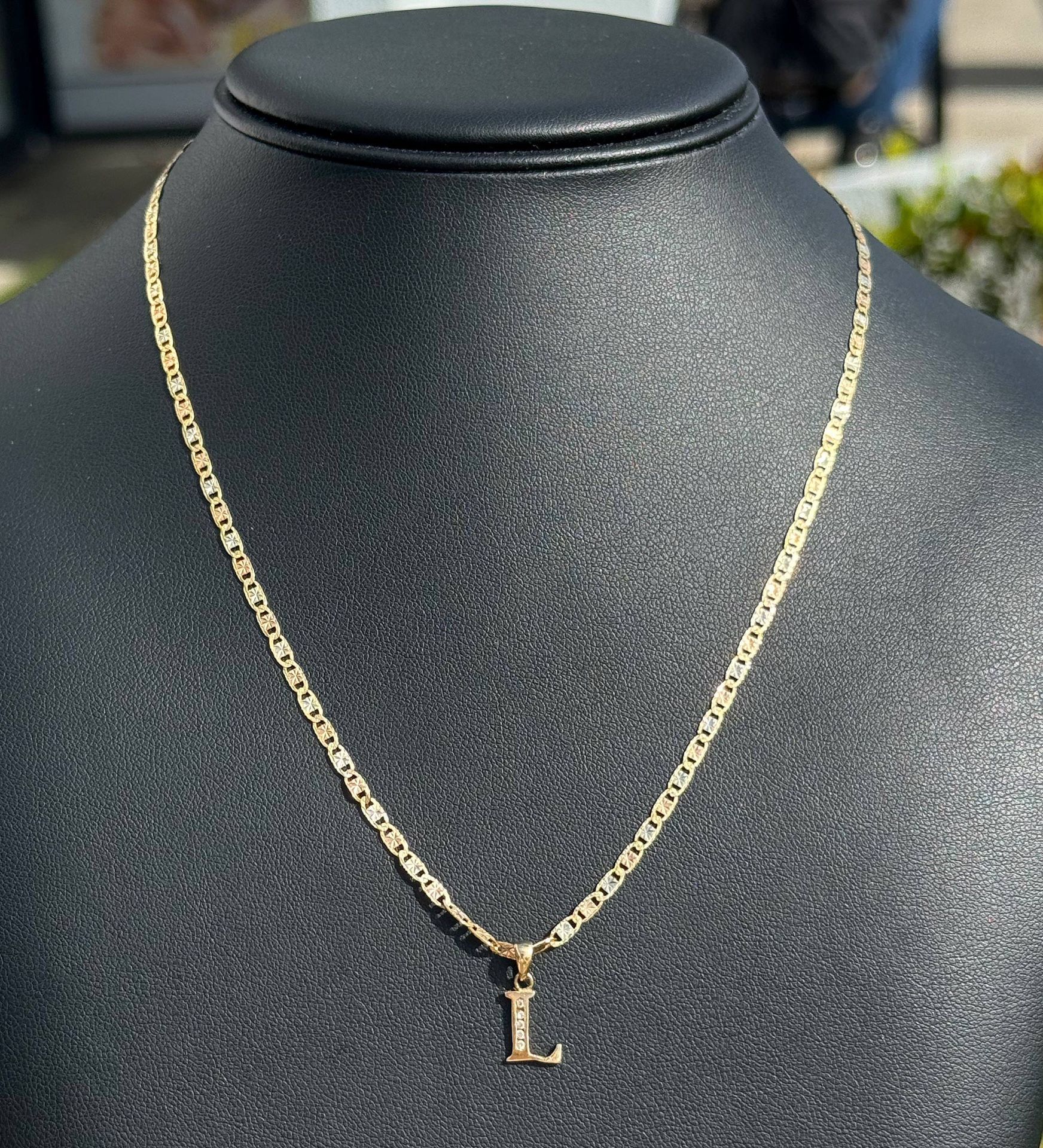 Jewelry 14k solid Tri Tone Yellow Gold Mariner link 18” Chain necklace 10k L diamond pendant 4.30 grams 2.80mm