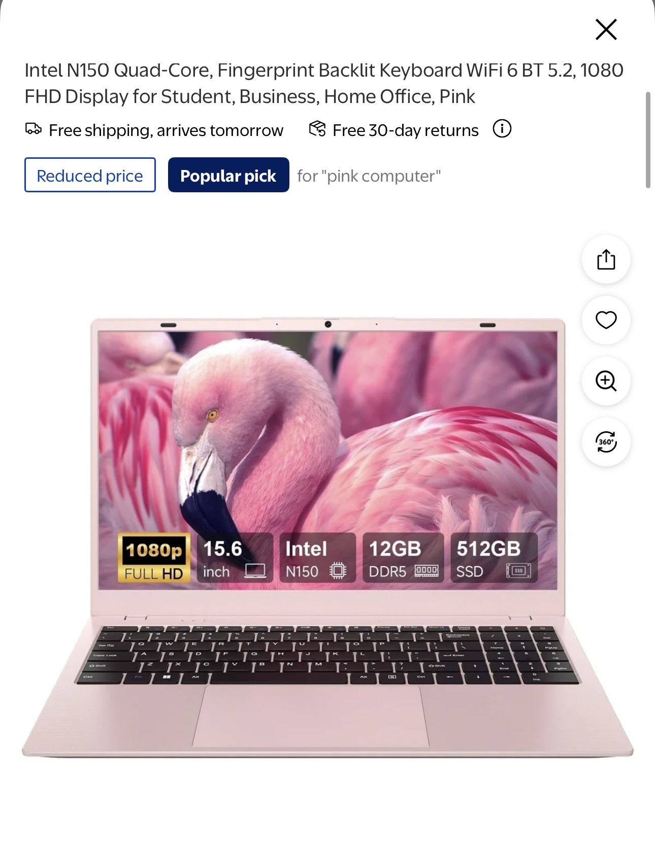 Intel N150 Quad-Core, Fingerprint Backlit Keyboard WiFi 6 BT 5.2, 1080 FHD Display for Student, Business, Home Office, Pink