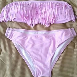 lilac bandeau fringe 2 piece bikini