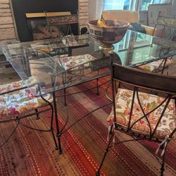 Glass And Bronzy Wrought Iron Kitchen Table Set